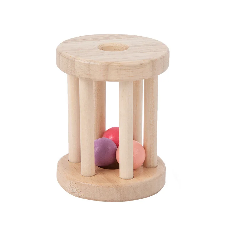 Chinese Wholesale beech wooden Educational baby training Cylinder Wooden Baby Rattle toys WRT004