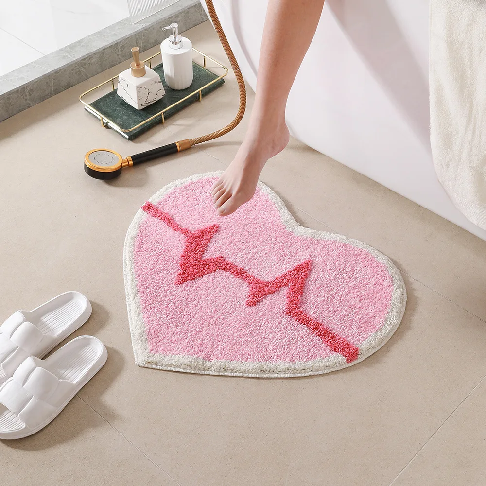 Factory Cute Tufted Absorbent Quick-drying Bathroom Mat Lovely Heart Pink microfiber Bath Mat