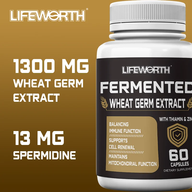 Спермидиновые добавки LIFEWORTH 1300 мг экстракта зародышей пшеницы в капсулах с более высоким содержанием спермидина и цинка