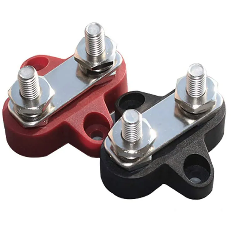 Battery Power Distribution Terminal Block M6 Dual Studs w/Bus Bar Positive/Ground Insulated Junction Post for Auto