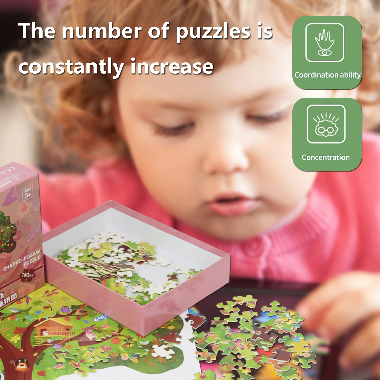 Global Bridge CP-220093 Unique Kids Puzzle Box FSC Certified Oak Shaped Jigsaw Puzzle for Children DIY Logo Made Paper Cardboard