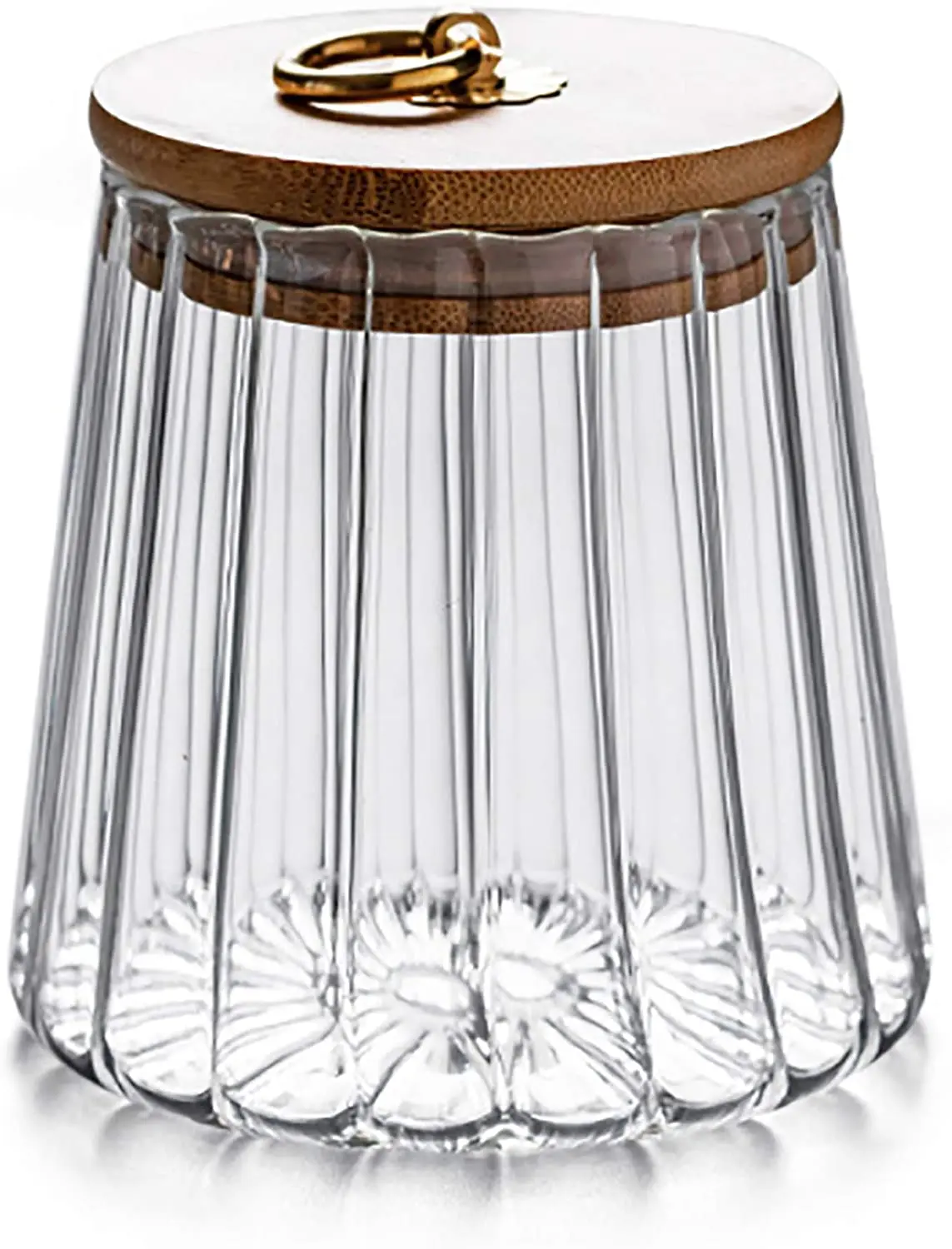 Small Glass Coffee Nuts Canister Airtight Storage Jar Petal Decorative Container with Bamboo Lid Metal Handle Easy to Grasp