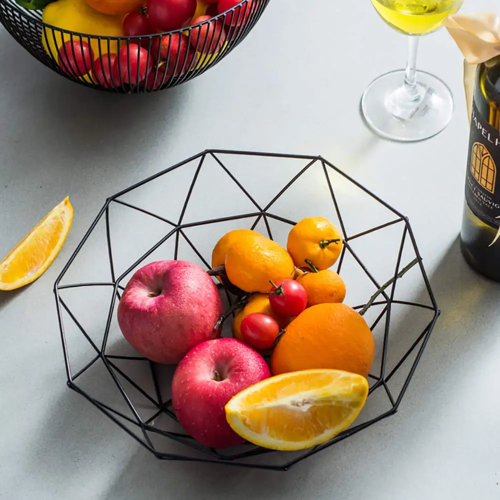 Fruit Basket Creative Geometry Countertop Iron Gold Plated Black Vegetable Mesh Metal Bowl Kitchen Storage Wire Fruit Basket