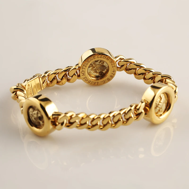 Custom Superior Jewelry Silver 925 Chain Cuban Charms for Bracelets with Gold Plated Coin for Men Gold Cuban Link Chain bracelet