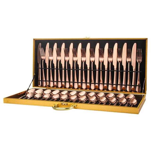 Luxury 48 PCS Flatware Shiny Mirror Fork Spoon Serving Cutlery Set Stainless Steel Silverware