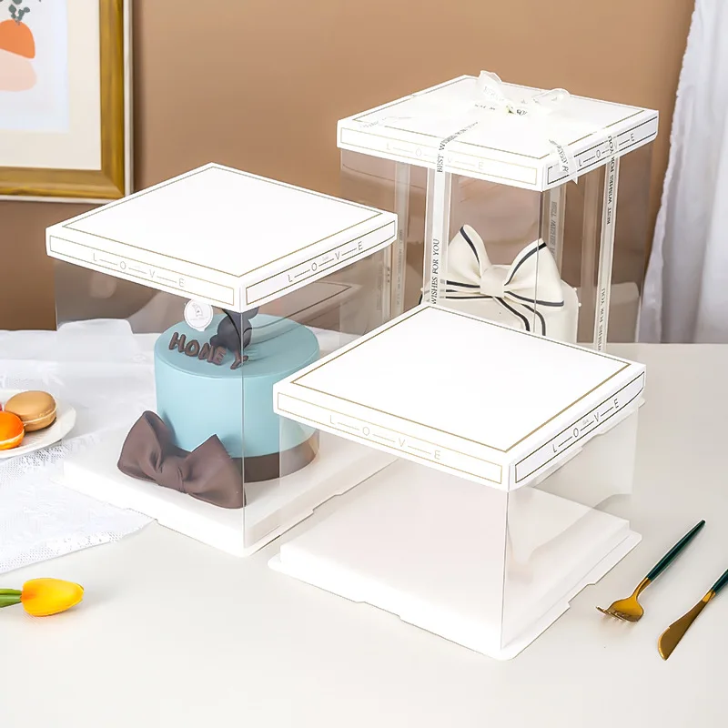Wholesale transparent cake box birthday baking fully transparent cake packaging box