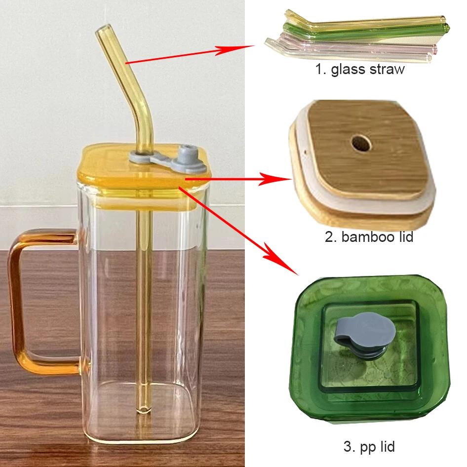 Wholesale 16 oz Glass Milk Coffee Juice Glass Tea Clear Glass Cups With Lid and Straw