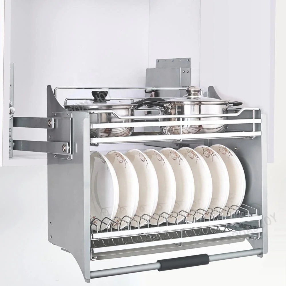 Kitchen Wall Cabinet Lifting Basket Stainless Steel Shelf Pull-down stainless steel lift elevator Basket