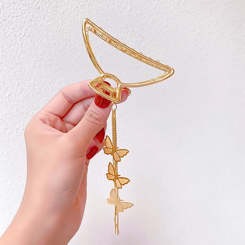 korean Girl Butterfly Pendant Tassel Hairpin Fashion Gold Plated Metal Butterfly Hair Claw Clip