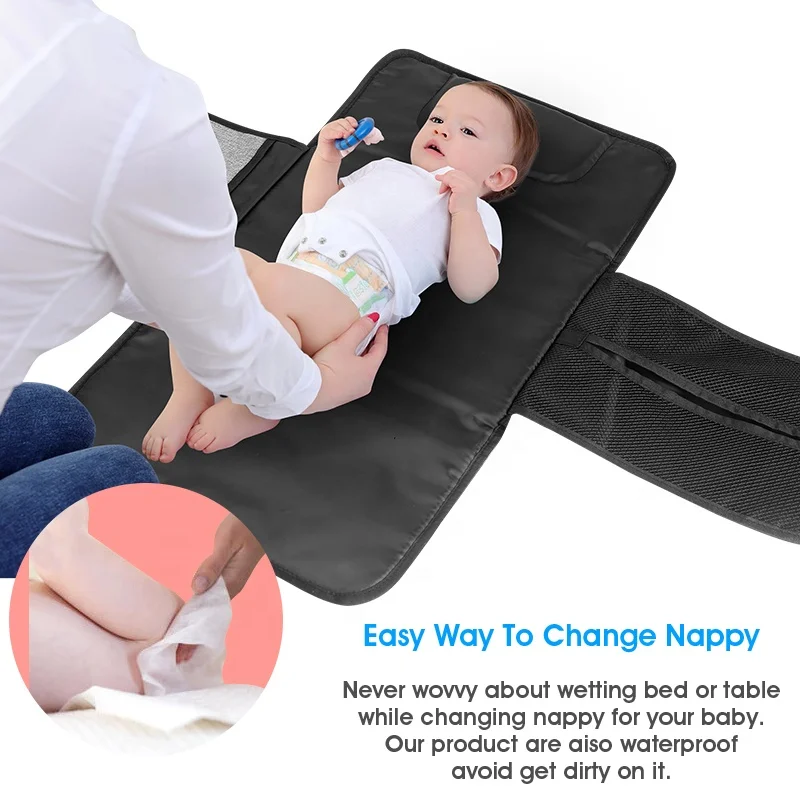 Simple Design Traveling  Portable Pure Color Grey Waterproof  Baby Changing Mat with Pillow