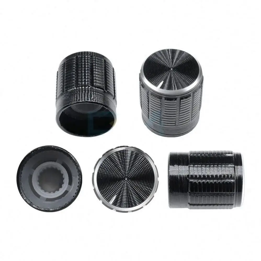 6mm Black Metal Volume Control Rotary Knobs For Knurled Shaft Potentiometer 15 x 16.5mm Silver Tone Switch Knob