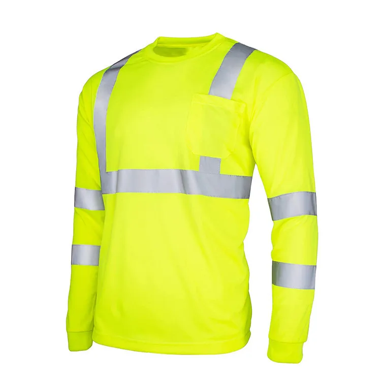 Custom Logo 100% Polyester Blank Hi Vis T Shirts Reflective Safety Long Sleeve Construction Work Shirts for Men