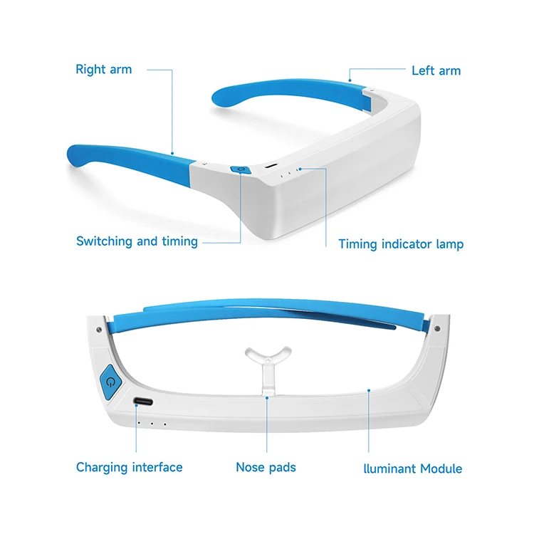 OEM/ODM Blue-White UV-Free Light Therapy Glasses Portable Daylight Wearable Sunlight Lamp Boost Energy Equivalent to 10000 Lux