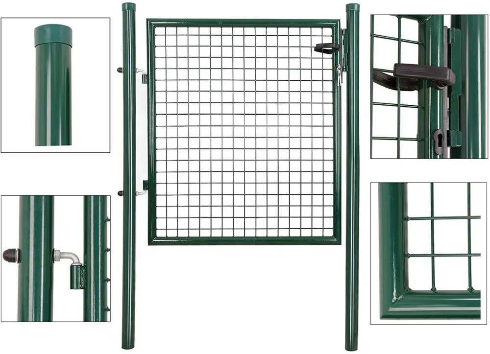 
Factory Q235 Europe style Round style steel powder coated single double garden gate and poles 