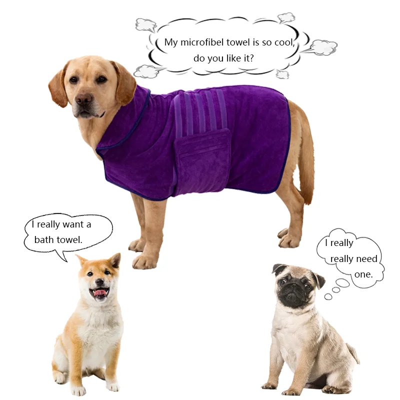 Custom logo Double layers dog bath robe Absorbent Pet Dog Cat Towel adjusted bathrobe