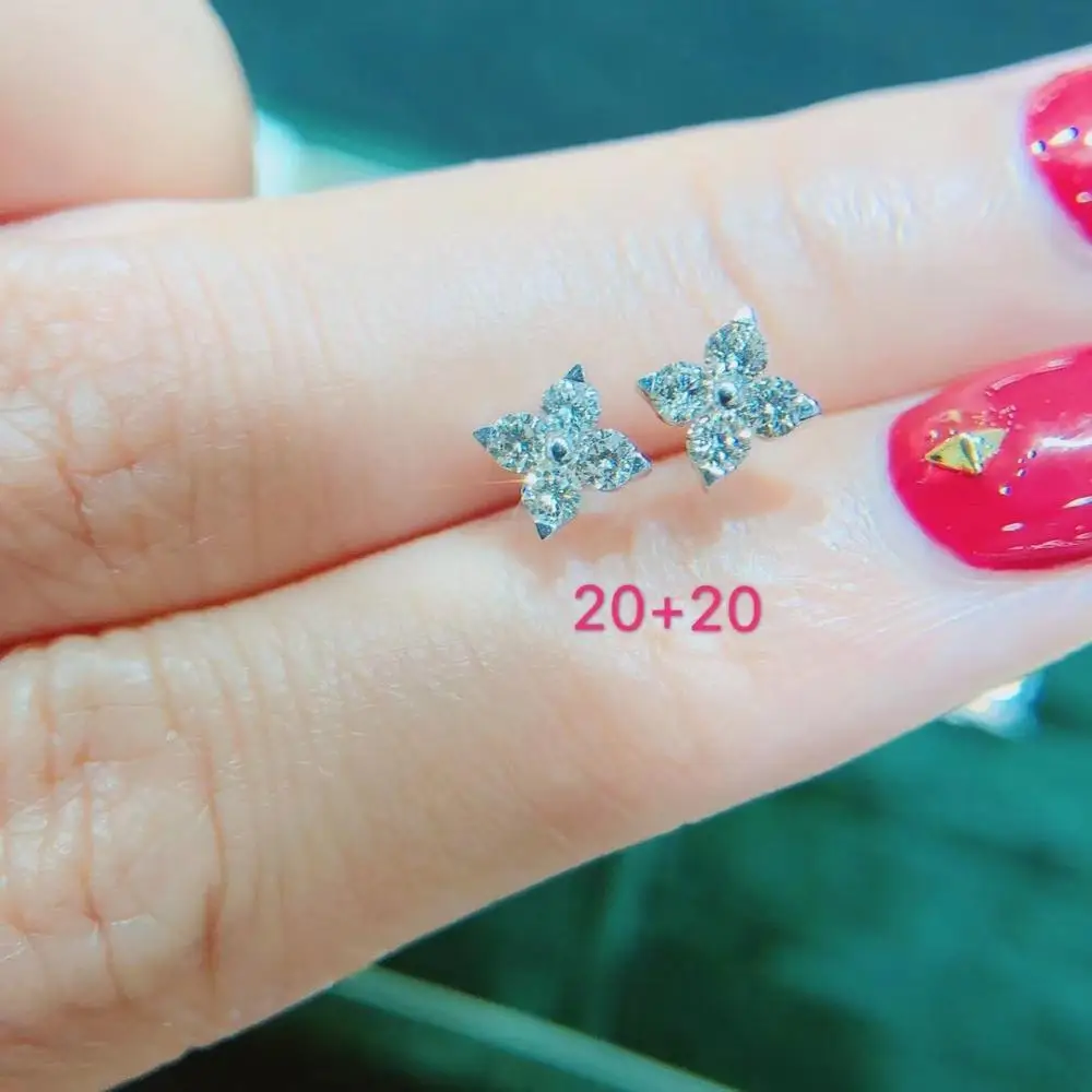 2020 New design women fashion jewelry wedding earring 18k white gold real diamond four leaf clover earring