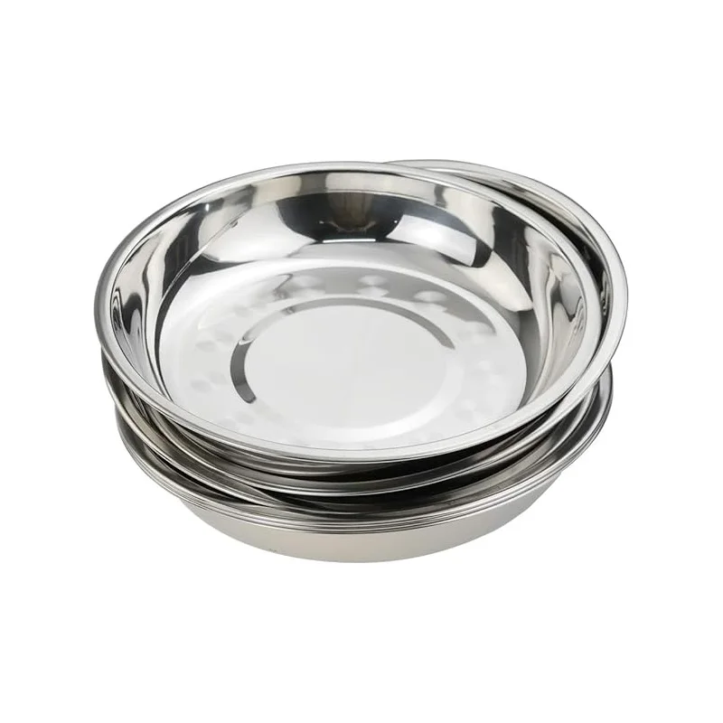 New Food Grade Stainless Steel Dinner Plate Round Fast Serving Tray for Restaurants Lunch Storage Pattern Rice Dish Restaurant