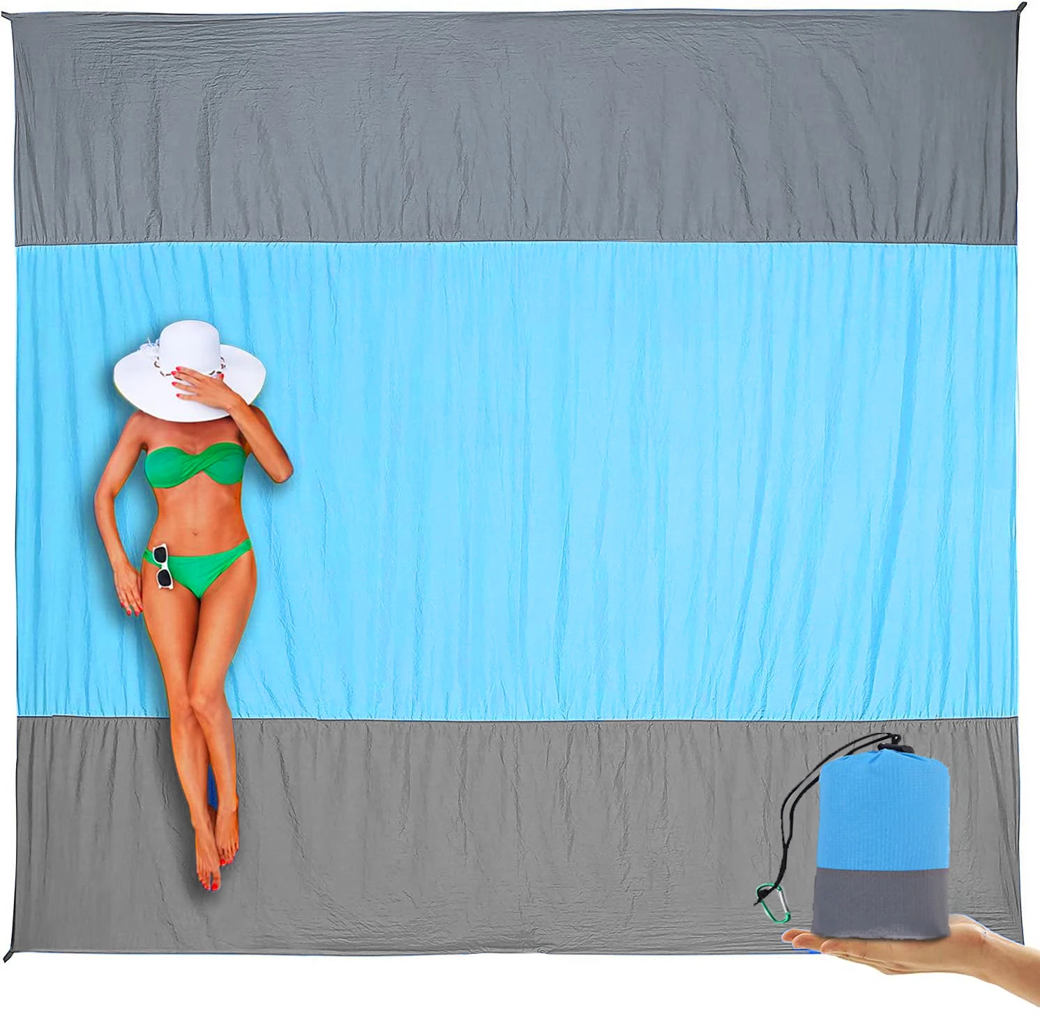 Customized Logo Extra Large Lightweight Durable Quick Drying Summer Sand Free Beach Mat Blanket with 4 Stakes