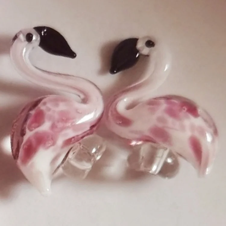 Handcrafted Pink Bird Murano Glass Animal figurine Flamingo Beads for Stainless steel Fruit fork Swizzle stick Stirring rod kit