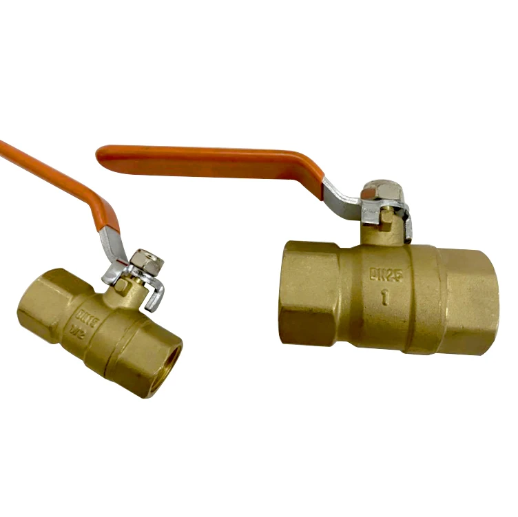 DN20 Forged Brass Ball Valve Double Female Thread Long Red Level Handle Water Valve