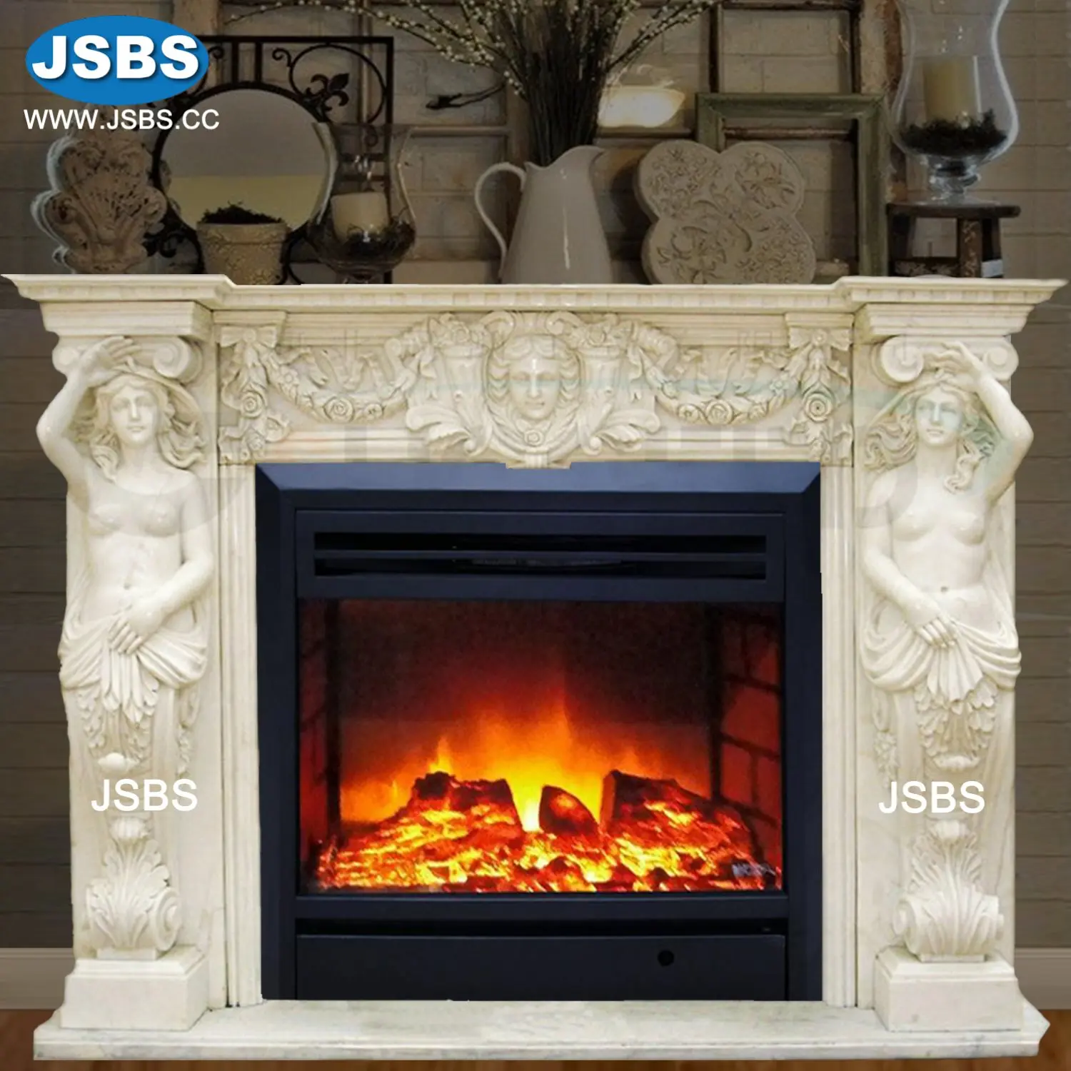 Cultured Decorative Marble Carved Cherub Angel Fireplace Mantel for sale