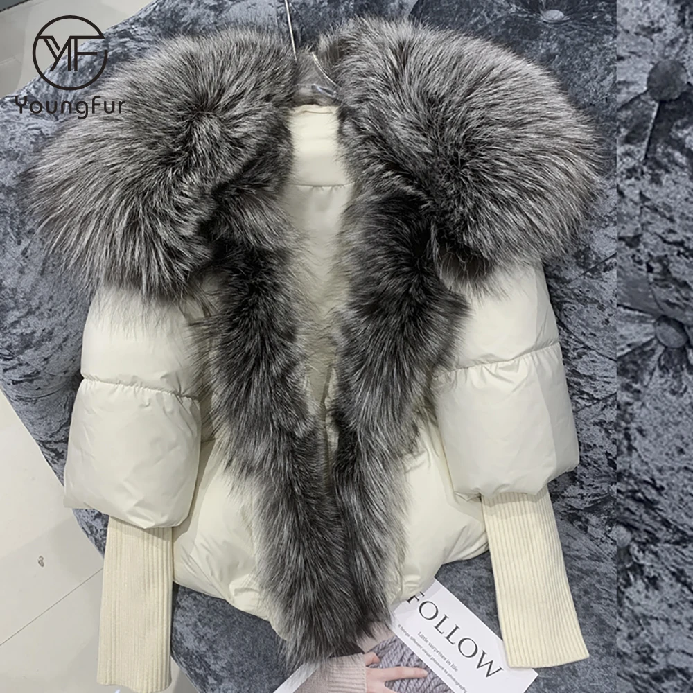 Luxury Light Weight Goose Down Jacket Big Fox Fur Trim Puffer Thick Comfy Coat Winter Warm Women Fur Parka