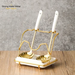 New arrival Gold stainless steel 304 Korean hot pot soup slotted spoon long handle large household Spoon rest with lid holder