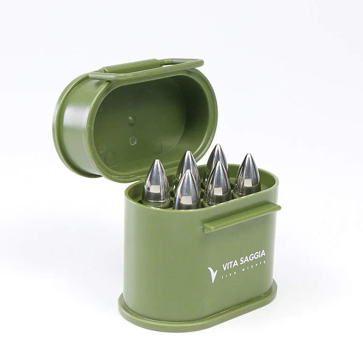 Reusable Oil Drum Box Whiskey Gift Set Bullet Shaped Ice Cube Wine Chiller Stainless Steel Bullet Whiskey Stone Whiskey stones
