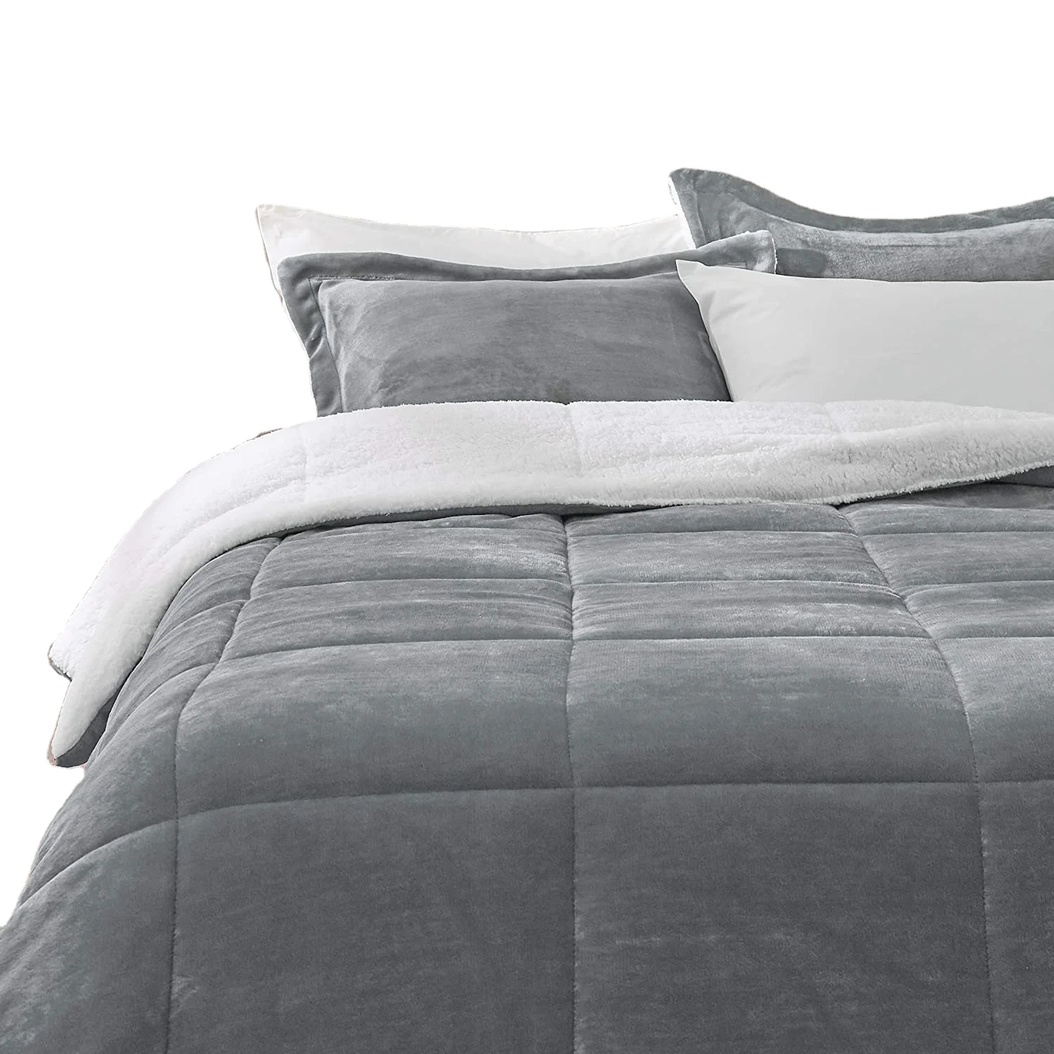 Basics Ultra-Soft Microfiber Sherpa Machine Washable Comforter Bed Set - Chocolate White, King, 1 comforter and 2 pillow shams