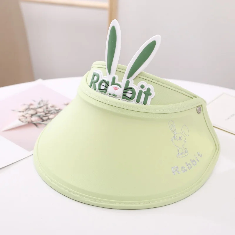 Wholesale 2-6years Solid Plain Cute Child Rabbit Ear Promotional Sun Summer Plastic Ponytail Beach Hat For Kids Girls Visor Cap