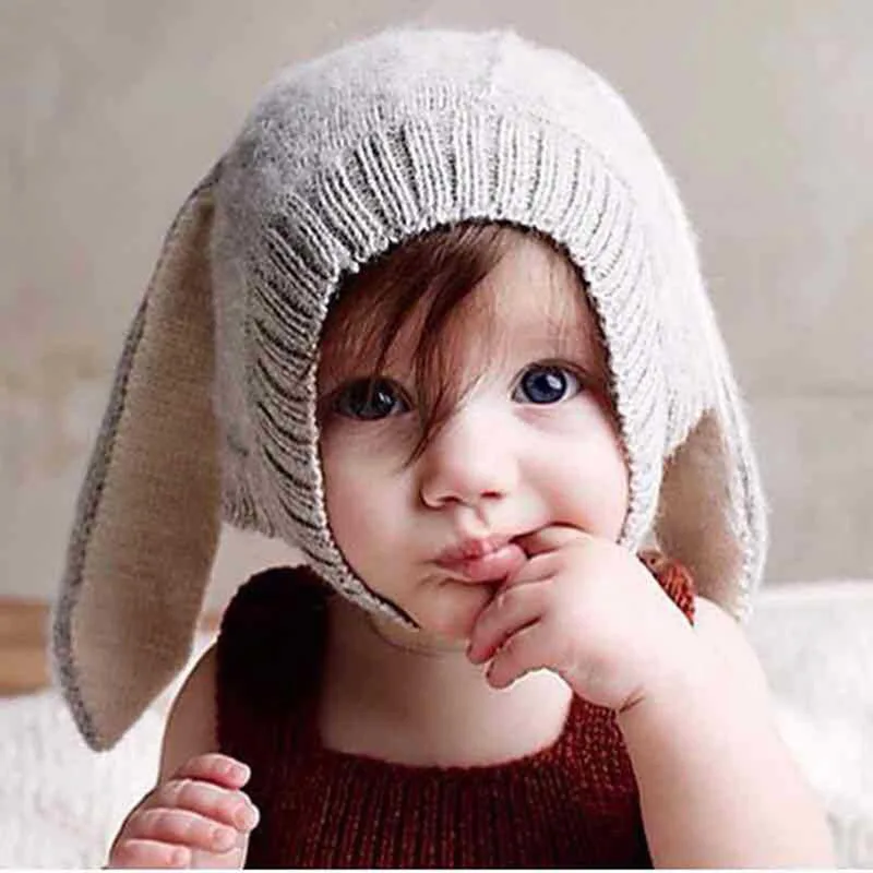 
Autumn Winter Toddler Infant Knitted Baby Hat Adorable Rabbit Long Ear Bunny Beanie Hat Photo Props 