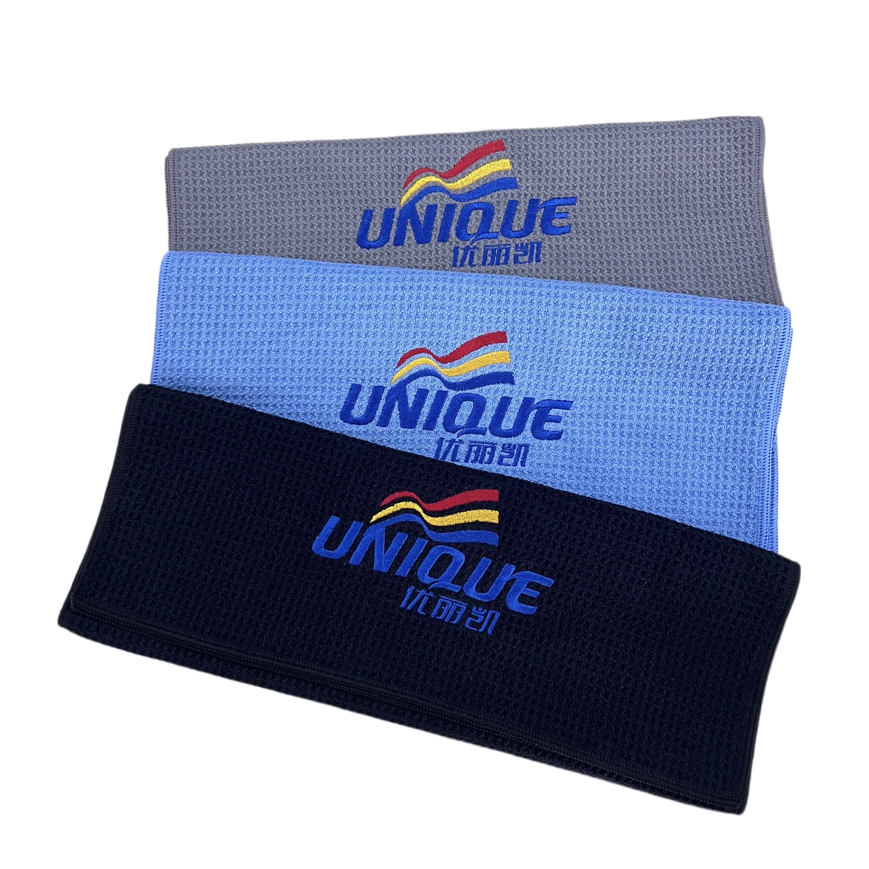 Wholesale Custom Logo Printed Quick-Dry Recycled Microfiber Waffle Weave Golf Hand Towel from China Manufacturers