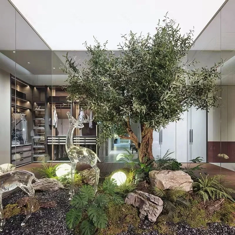 Lifelike Artificial Plant For Restaurants Fiberglass Metal Artificial Bonsai Tree Faux 8 ft Olive Tree