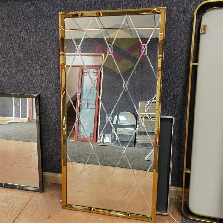 Wholesale Hotel  big size Gold Stainless Steel Frame 3D Art Wall Mirror