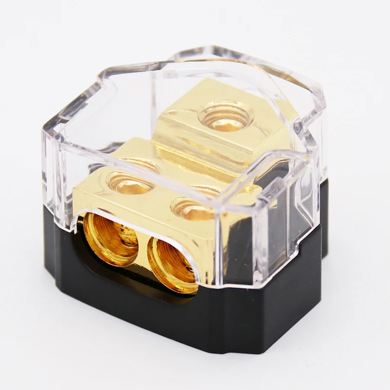 2 Way  Copper Power Distribution Block for Car Audio 0/2/4 Gauge in 4/8 Gauge out Splitter Components Power Fuse Block