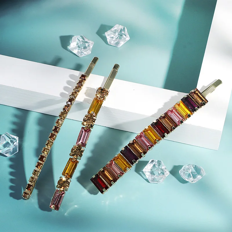 New Design Gold Plated Hair Clips 2020 Fashion Trendy Iron Brass Glass Stone Rhinestone Geometric Hair Clips For Women