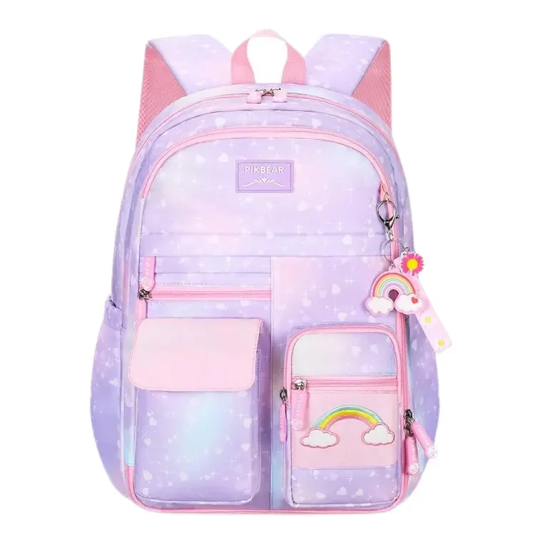 fashion gradient student schoolbag 1-6 grade light weight reduction double shoulder bag girl bag school beg for girl