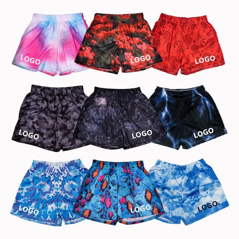 Wholesale Vendor Good Quality Printed Mesh Shorts Biker Gym Shorts Custom Logo Blank Polyester Men Mesh Shorts With Drawstring