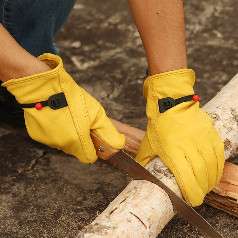 Vintage Protective Yellow Head Layer Cowhide Work Gloves Anti-Cut Driver Handling Labor Protection Work Gloves