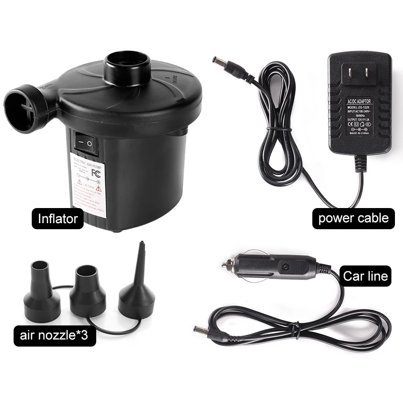Powerful Electric Air Pump For Inflatables Air Mattress Air Bed Pool Toy Raft Inflator With 3 Nozzles American Adapter