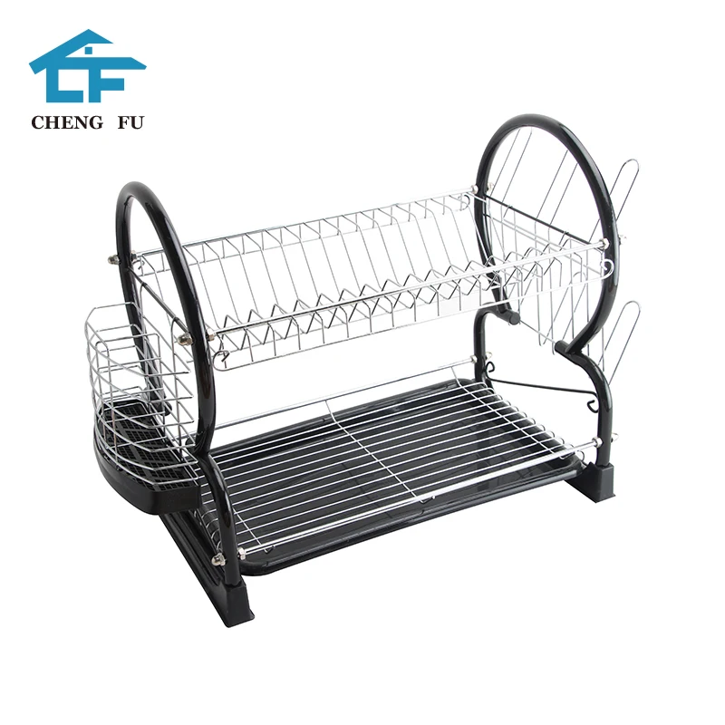 Customized Professional Adjustable Iron Wire 2 Tiers Metal Sink Drying Drainer Kitchen Storage Dish Rack Drainer