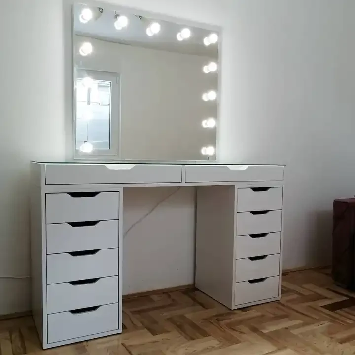 home bedroom furniture glam mirror modern transparent desktop design wooden super large storage dressing table vanity table