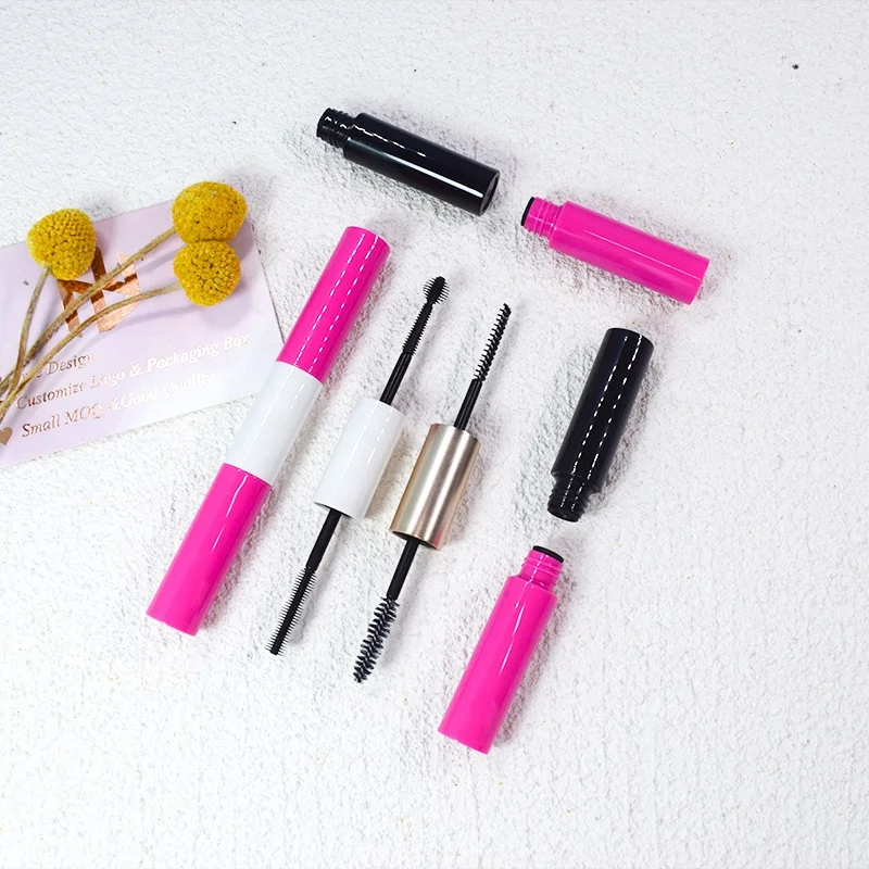 Wholesale custom empty double ended Eyebrow Gel Bottle Packaging, custom logo pink mascara tubes with brush