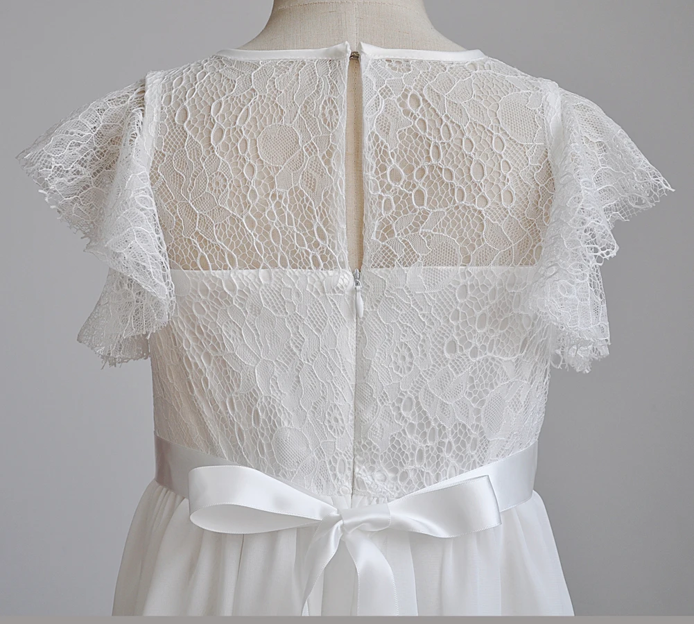 New design fashion manufacture white ivory sleeveless long-length party wedding royal lace flower girl kids dress