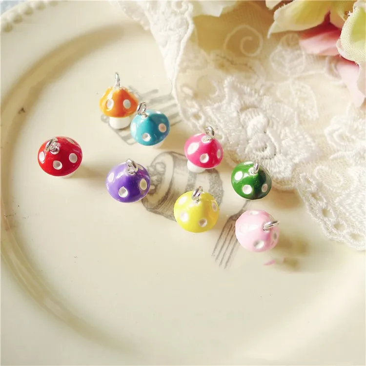 Wholesale Color 3D Mushroom Resin Charms DIY Craft fit for Bracelet Jewelry Finding handmade 10*15mm
