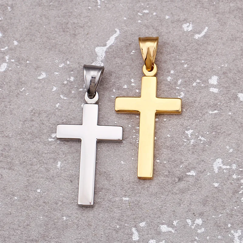 Wholesale Cheap Custom Engraved 18k Gold Plated Stainless Steel Plain Cross Pendant Jewelry