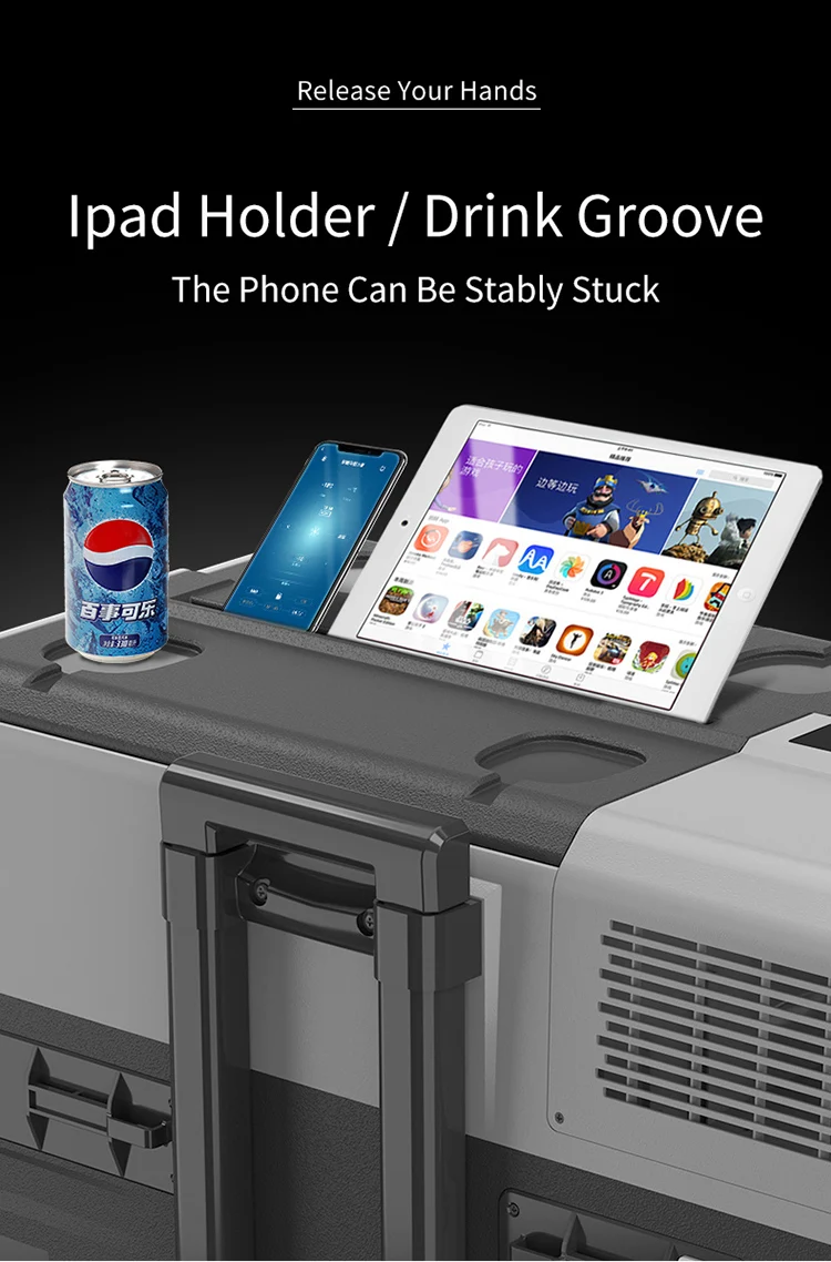 NX42 detachable battery solar powered DC compressor car refrigerator portable 12v camping fridges with wheels and handle