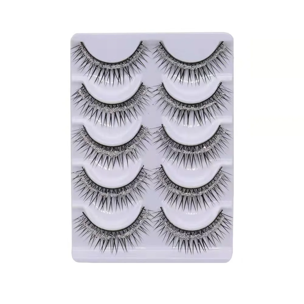 Natural Nude Dense 3D stage dramatic Crossover Long silver Glitter 820 five pairs of fitted false lashes wholesale