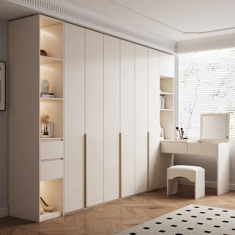 French Style Cream Sliding Door Wardrobe Closet for Bedroom Bedroom Closet Corner Desk Solid French Cream Solid Wood Wardrobe