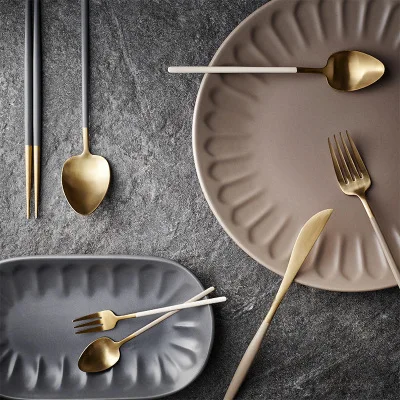 10Off B416 Hongda New Patent Design 304 High Quality Matte Gold Silver Flatware Sustainable 18/10 Stainless Wedding Cutlery